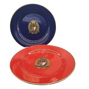 Ralph Lauren Estate Crest Set (2) salad plates 9" Navy &Red  Vintage Excellent